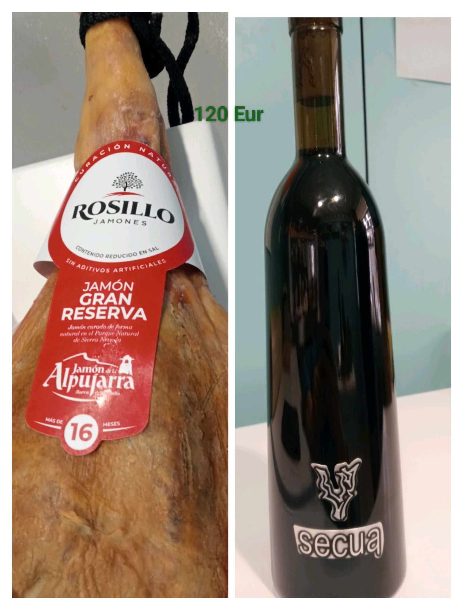 Jamon gran reserva alpujarra 8 kilos mas vino sequa tinto